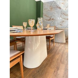 Mesa de Jantar Cone Zoe 140x90cm Base Laca Branca Tampo Freijó - 2