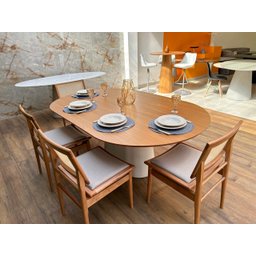 Mesa de Jantar Cone Zoe 140x90cm Base Laca Branca Tampo Freijó - 4