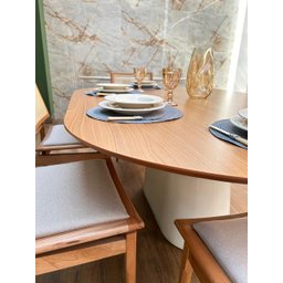 Mesa de Jantar Cone Zoe 140x90cm Base Laca Branca Tampo Freijó - 3