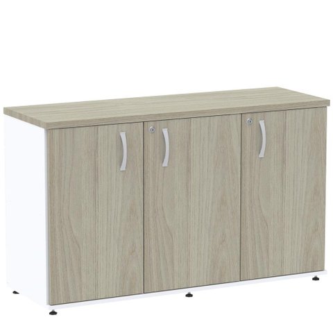 Armário Baixo Credenza PE25 Pandin 121,50 cm (largura) em MDP Cor Nogueira CasaBlanca e Branco com