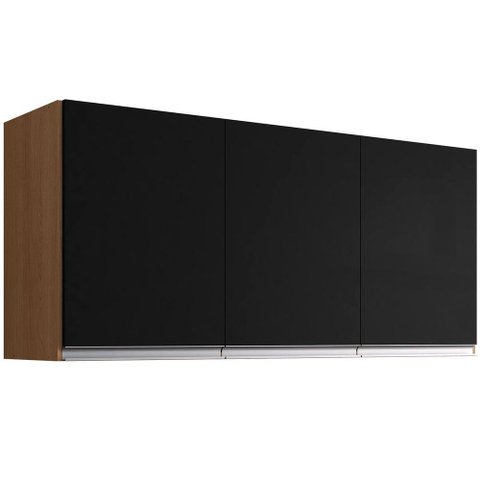Armário Aéreo Cozinha Adriana 3 Portas 120 Cm Amêndoa-preto