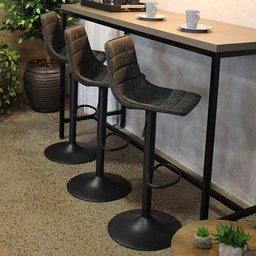 Kit 5 Banquetas Decorativas Travis Pu com Regulagem de Altura Base Disco C/apoio para Os Pés Preto G - 2
