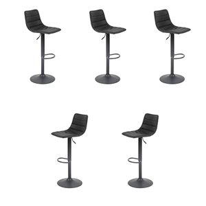 Kit 5 Banquetas Decorativas Travis Pu com Regulagem de Altura Base Disco C/apoio para Os Pés Preto G