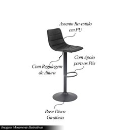 Kit 5 Banquetas Decorativas Travis Pu com Regulagem de Altura Base Disco C/apoio para Os Pés Preto G - 3