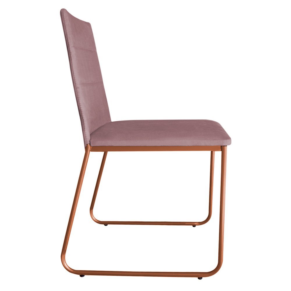 Kit 6 Cadeiras de Jantar Estofada Lille Base Bronze Veludo Rosê - Montanaris Decor - 3