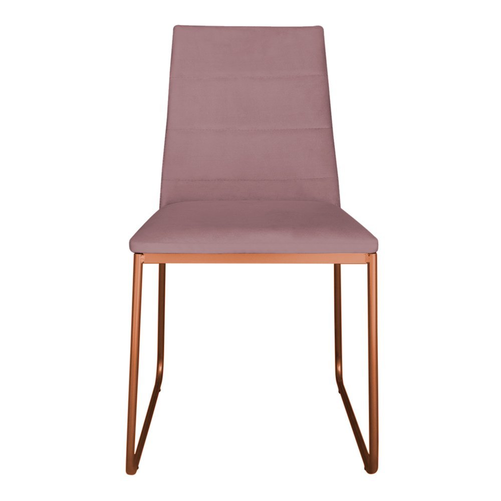 Kit 6 Cadeiras de Jantar Estofada Lille Base Bronze Veludo Rosê - Montanaris Decor - 2