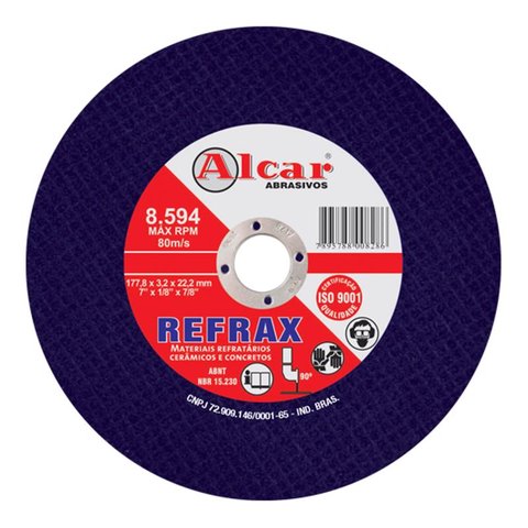 Disco de Corte Refrax 7 X 1/8 X 7/8 X 2ta - Alcar Dc0rn0039
