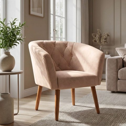 Poltrona Estofada Tecido Veludo para Salão de Beleza Elegante Confortável Pés de Madeira Resistente