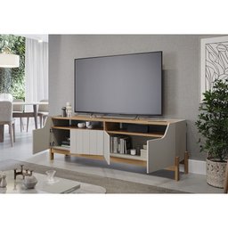 Bancada para Sala 4 Portas 100% MDF Moema Off White/Nature - Permobili - 2