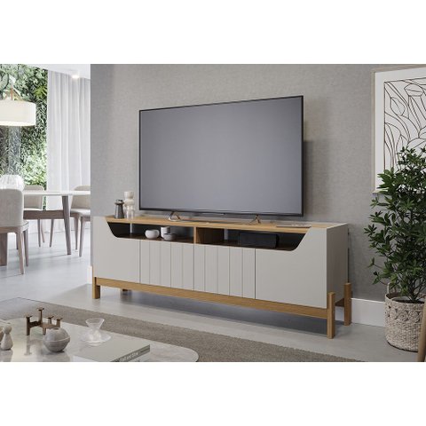 Bancada para Sala 4 Portas 100% MDF Moema Off White/Nature - Permobili