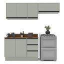 Ver imagem 2 de Cozinha Koya 3 Peças 200x214cm Armários Aéreos Balcão com Tampo e Rodapé Verde 250045