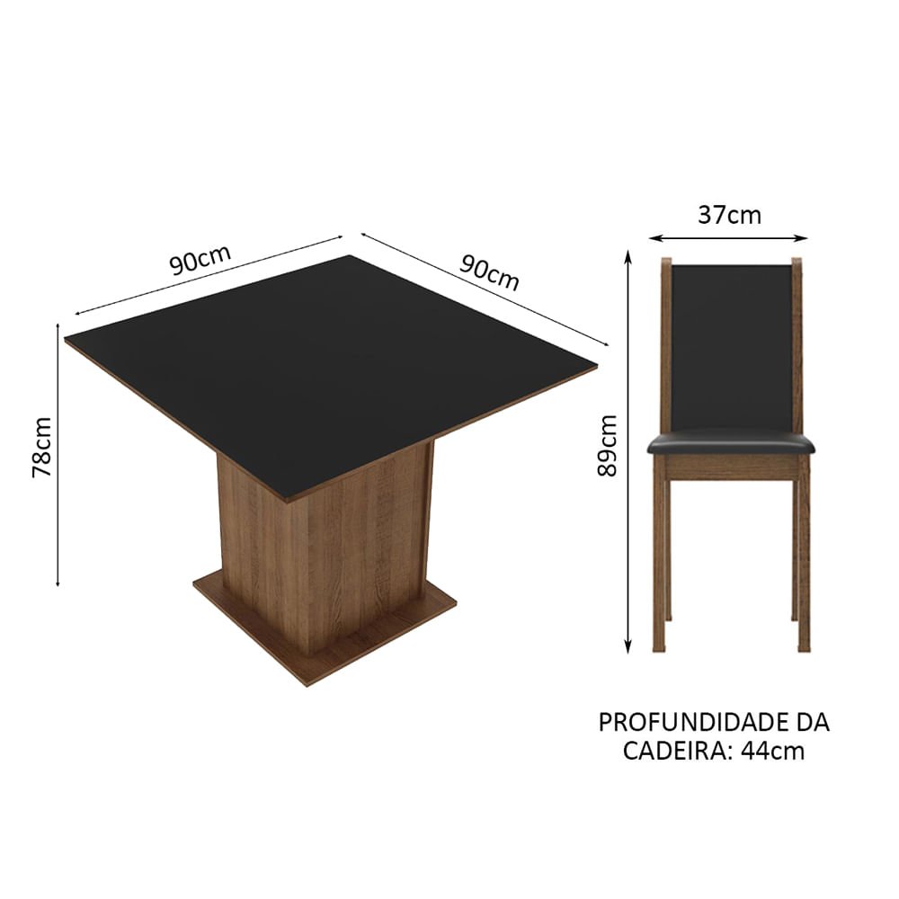 Conjunto Sala De Jantar Moscou Plus Madesa Mesa Tampo De Vidro Com 4 Cadeiras Rusticpreto Cor