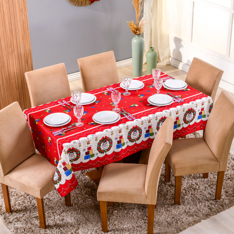 Toalha de Mesa 6 Lugares Oxford Estampada Natal 2,00x1,45cm Tecido Oxford:Estampa 3
