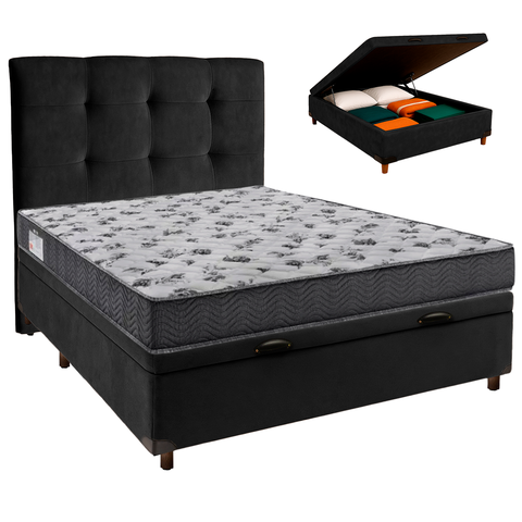 Kit Cama Box Bau + Cabeceira + Colchão Casal D33 - Iso100 - Ortobom