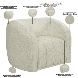 Kit Sofá 04 Lugares para Sala 252 Cm com 02 Poltronas Lazio M03 Bouclê Bege Claro - Lyam Decor - 9