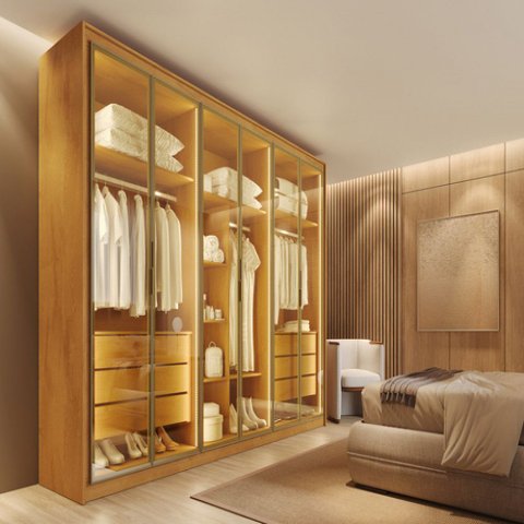 Guarda-Roupa Imperial 6 Portas 6 Gavetas 100% MDF Reflecta com LED