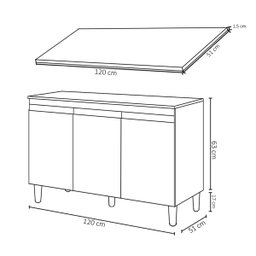Balcão de Cozinha Manu 120cm Branco com Tampo Mdp Ajl Móveis - 4