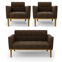 Ver imagem 2 de Conjunto 2 Poltronas e 1 Namoradeira Decorativa Karen Pés Fixo em Madeira Castanho Suede Marrom 19 -