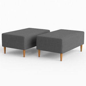 Kit 2 Puffs Bela Manu Madri Pés Palito e Linho Cinza Escuro