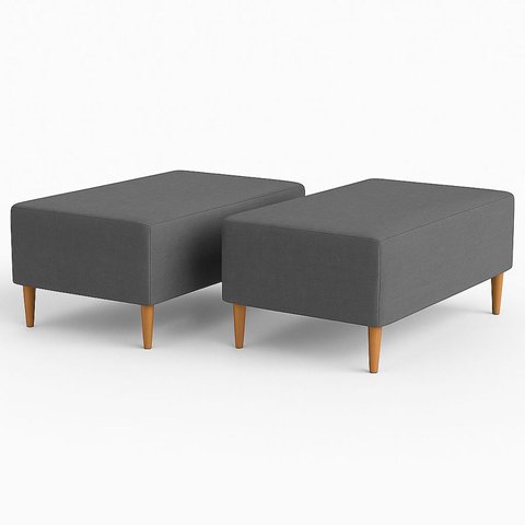 Kit 2 Puffs Bela Manu Madri Pés Palito e Linho Cinza Escuro