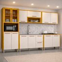 Ver imagem 1 de Cozinha Completa Modulada 13 Portas 2 Gavetas com Paneleiro Cristaleira e Balcão Demi Espresso Móveis Bege/Cinamomo/Off White Acetinado