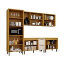 Ver imagem 4 de Cozinha Completa Modulada 13 Portas 2 Gavetas com Paneleiro Cristaleira e Balcão Demi Espresso Móveis Bege/Cinamomo/Off White Acetinado