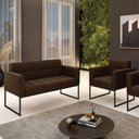 Ver imagem 2 de Kit 1 Sofá Namoradeira e 1 Poltrona Elisa Suede Marrom Base Metálica Industrial Preto - D'Rossi