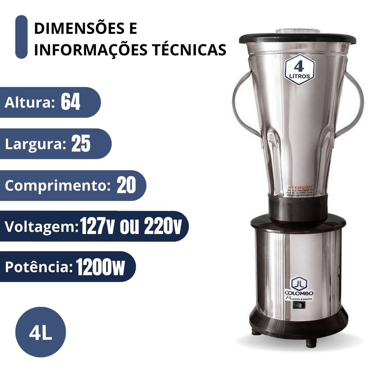 Liquidificador Industrial 4l Alta Rotação Inox 22000rpm 127v Jl Colombo - 8