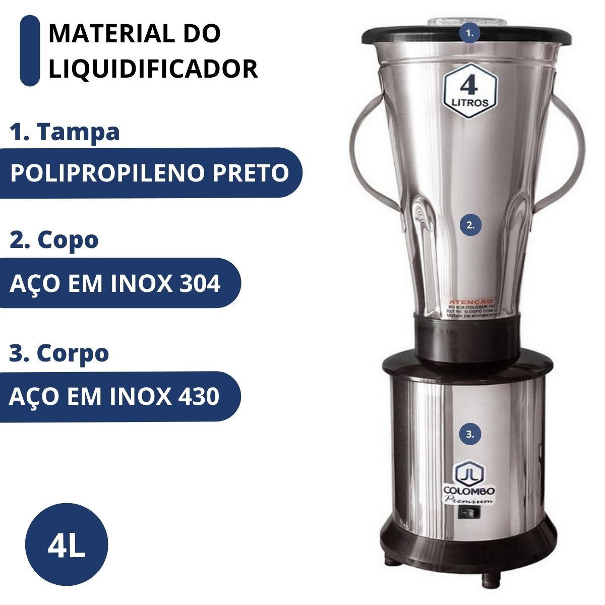 Liquidificador Industrial 4l Alta Rotação Inox 22000rpm 127v Jl Colombo - 9