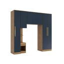Ver imagem 2 de Guarda Roupa Quarto Modulado Solteiro Adapt  4 Peças Nogueira/Azul Profundo 247cm - Kappesberg
