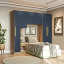 Ver imagem 1 de Guarda Roupa Quarto Modulado Solteiro Adapt  4 Peças Nogueira/Azul Profundo 247cm - Kappesberg