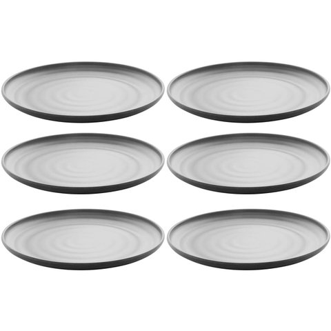 Conjunto 6 Pratos 18cm Melamina Lyor Tóquio Oriental Japonesa com Relevo Preto Fosco Sobremesa