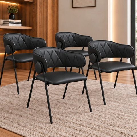 Kit 4 Cadeiras de Jantar Industrial Estofada Corino Preto Lara