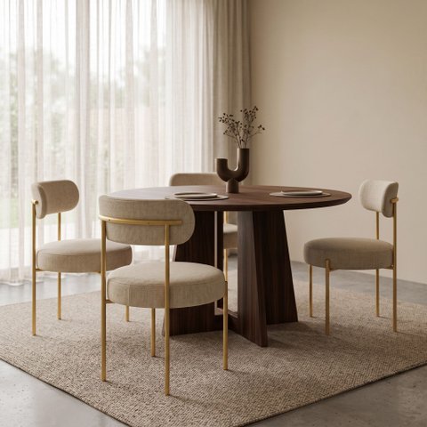 Cadeira Sala Jantar Margara Kit 4 Base Aço Dourado Linho D03 - D'Rossi