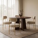 Ver imagem 1 de Cadeira Sala Jantar Margara Kit 4 Base Aço Dourado Linho D03 - D'Rossi