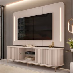 Painel para Tv 75 Pol e Rack Bancada Ripado 218cm World D04 Off White - Mpozenato - 2