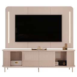 Painel para Tv 75 Pol e Rack Bancada Ripado 218cm World D04 Off White - Mpozenato - 5