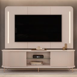 Painel para Tv 75 Pol e Rack Bancada Ripado 218cm World D04 Off White - Mpozenato - 7