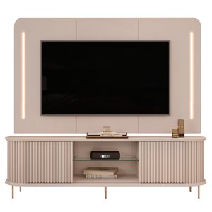 Painel para Tv 75 Pol e Rack Bancada Ripado 218cm World D04 Off White - Mpozenato