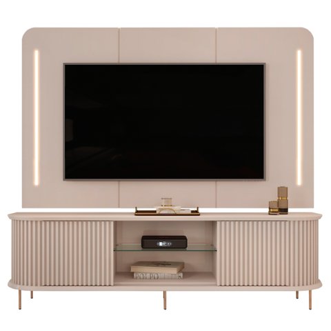 Painel para Tv 75 Pol e Rack Bancada Ripado 218cm World D04 Off White - Mpozenato