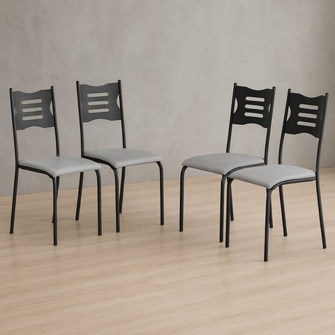 Kit 4 Cadeiras para Cozinha e Sala de Jantar 542.Slp Preto/Cinza