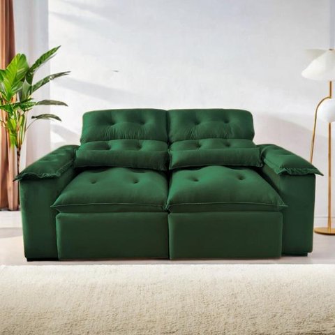 Sofá Retrátil e Reclinável 1,5m em Tecido Veludão Cinza C/pillow Nos Braços - Montagem Inclusa:verde