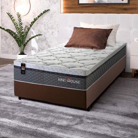 Conjunto Cama Box Solteiro c/ Molas Ensacadas Benton Marrom 88x188x71