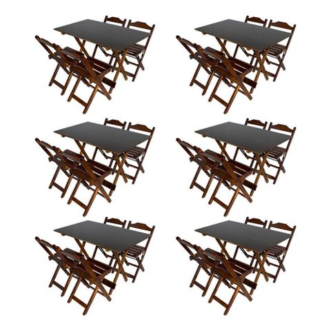 Kit 6 Jogos De Mesa Dobrável 120X70 Imbuia Com 4 Cadeiras Marrom