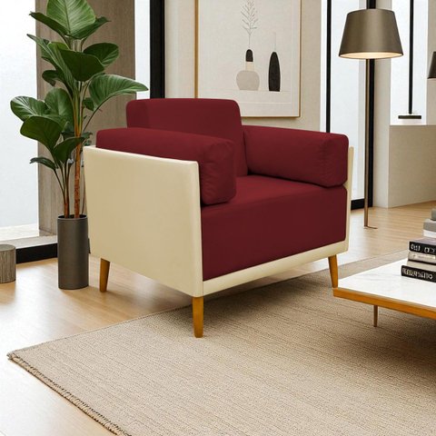 Poltrona Decorativa para Sala Recepção Consultório Isadora Corino Bege e Suede Vermelho