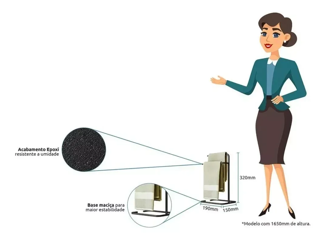 Ver imagem 3 de Porta Toalha Level Decorativo de Pia Bancada e Lavabo Duplo Preto de Metal - Harmônica Móveis