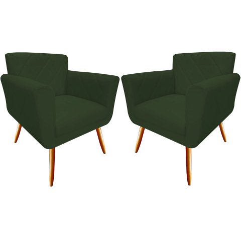 Kit 2 Poltronas Decorativa Sabrina Suede Verde Pés Madeira Ms Decor