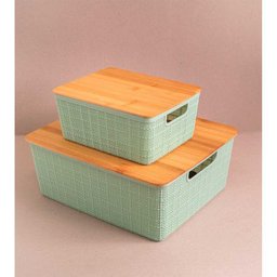 Caixa Organizadora 4 Litros Verde Salvia com Tampa de Bambu - 2