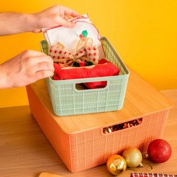 Caixa Organizadora 4 Litros Verde Salvia com Tampa de Bambu - 4