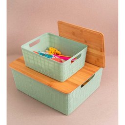 Caixa Organizadora 4 Litros Verde Salvia com Tampa de Bambu - 3
